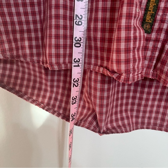Men’s Timberland Weathergear Short Sleeve Red White Plaid Button Down Shirt XL - Picture 5 of 8